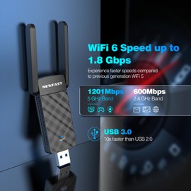 NEWFAST USB WiFi 6 Adapter for Desktop PC AX1800 Mbps Wireless Network Adapter Supports MU-MIMO,OFDMA,WPA3,USB3.0, Dual-Band Wireless WiFi Dongle for Windows 11/10 (NF-U352)