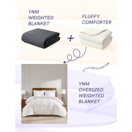 YnM Weighted Blanket King 30lbs, Prettiest Oversized Weighted Blanket, Fluffy & Box-Stitched, True Blanket Sizing for King/CA King Bed(Neutral Beige, 30lbs, 104" Lx90 W)