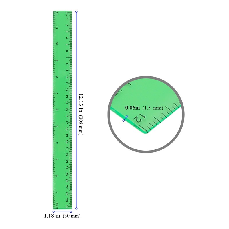 YUENPUN 60 PCS 12 Inch/30cm Colourful Plastic Ruler Bulk, Transparent
