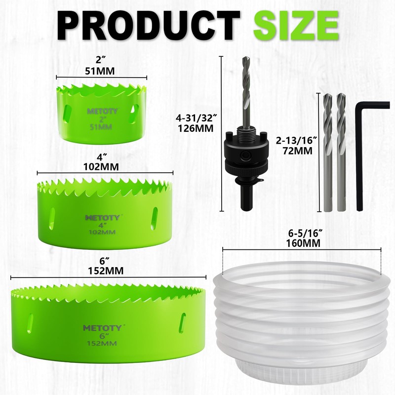 [8-in-1 Kit] Bi-Metal 2", 4", 6" Hole Saws + Drill
