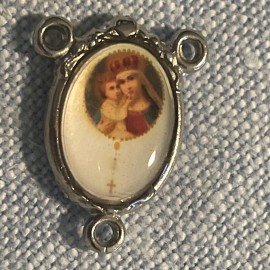 Rosary Virgin Mary with Baby Jesus Medal Rosary Centers | Silver Tone