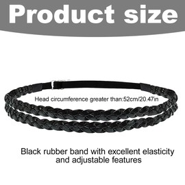 UEIOAVL Mode-Stirnbänder für Frauen, 1 Stück schwarzes PU-Haarband für Damen doppelt geflochten dünnes elastisches Stirnband verstellbare Größe Boho-Hochzeit Vintage-Stirnband für Frauen und Mädchen