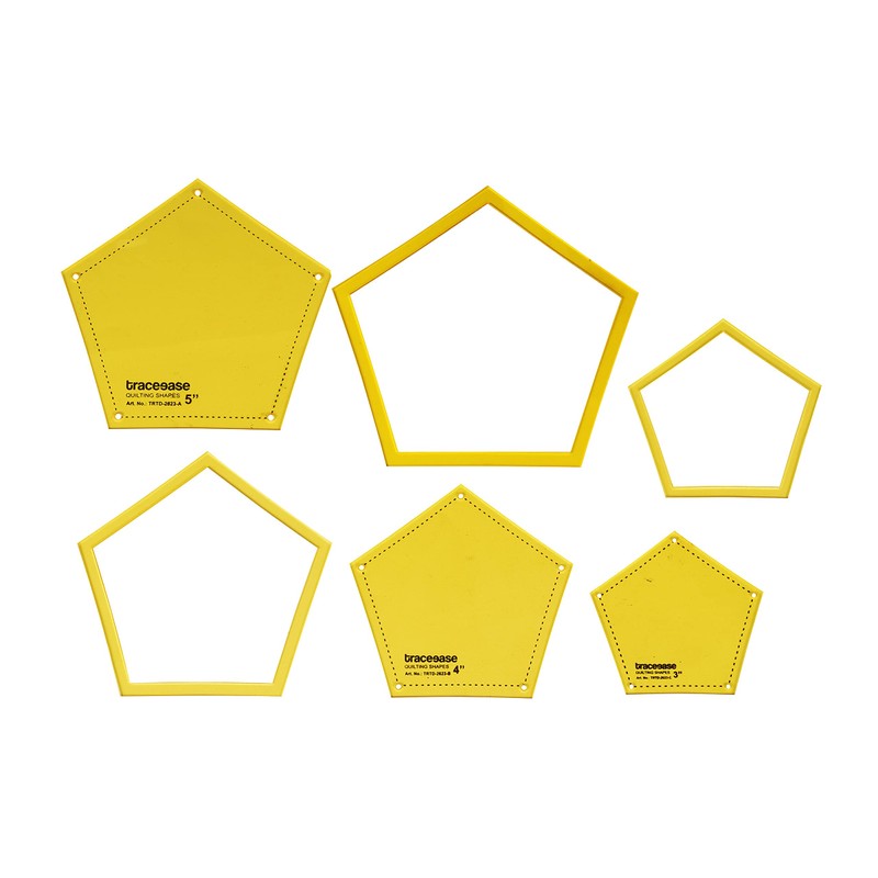 Traceease Pentagon Quilting Template Stencils Set of 3, 3"/4"/5" inches