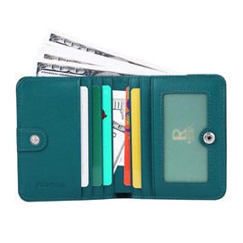 FT FUNTOR Small Wallet for Woman with Card Ladies Bifold Zipper Pocket RFID Blocking Leather Wallet Purse (Teal Blue)