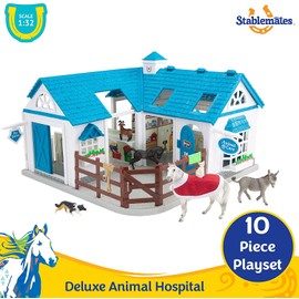 Breyer Stablemates Deluxe Animal Hospital | 10 Piece Set | 1:32 Scale | 11.375" L x 7.625" W x 9.25" H | Model #59214 , Blue