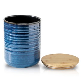 Hasense 80oz Ceramic Food Storage Jar with Airtight Bamboo Lid – 7.5 Inch Large Kitchen Canister for Coffee, Sugar, Flour, Tea, Snacks – Wide Mouth Blue Container for Pantry Organization