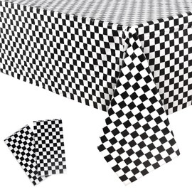 GREATRIL Black White Checkered Party Table Covers Tablecloth for Racing Theme Birthdays Party/Ceremony Decorations Rectangle Tablecover 54'' x 108'' - 2 Packs