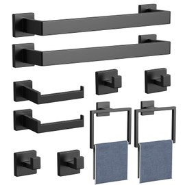 LACHILL 10-Pieces Matte Black Bathroom Accessories Set, 16 Inch Bath Towel Bar Set, SUS 304 Stainless Steel Bathroom Hardware Set, Towel Holder, Towel Racks for Bathroom Wall Mounted