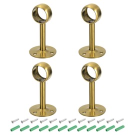 sourcing map 4 Pcs 0.98 Inch Curtain Rod Holder, Ceiling Mount Pipe Flange Socket, Stainless Steel Closet Rod Bracket with Screws, Gold