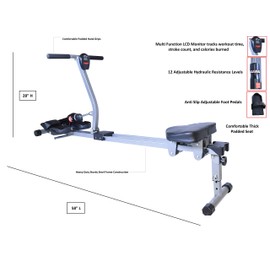 Fitness Rowing Machine X Series HD Foldable Rower for Home Use, with 12 Adjustable Resistance Hydraulic System, LCD Monitor and Comfortable Seat Cushion