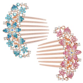2 Pieces Flower Hair Combs Bridal Wedding Hair Crystal Rhinestones Ladies Hair Side Combs Hair Accessories for Women