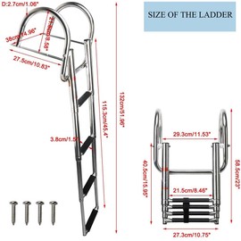 FUTURUP 4-Step Stainless Steel Pontoon Boat Ladder, Telescoping Rear Entry, 400-lb Capacity