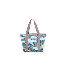 LeSportsac Scenic Brush Everyday Zip Tote Handbag/Travel Bag, Style 3867/Color Color E554, Vibrant Wildflowers & Soothing Landscapes Artfully Arranged in a Watercolor Inspired Dreamy Summer Palette