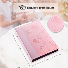 Miaikoe Photo Album 10 x 15 300 Photos Slip In, Large Capacity Leather Cover Picture Albums Holds 300 Horizontal 10 x 15 cm Landscape Photos for Wedding Family (Pink)