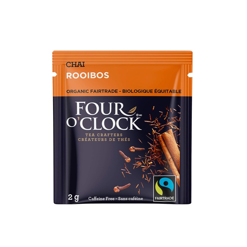 Four O'Clock Organic Fairtrade Chai Tea Rooibos, Non-Gmo, Kosher, Gluten-Free,