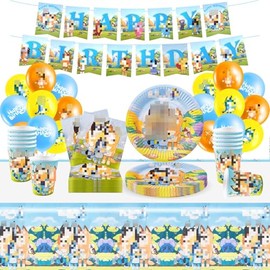 Birthday Party Decorations, 60PCS Theme Birthday Party Supplies, Birthday Decorations Set include Banner Latex Balloons Tellers Cups Tablecloth for Children's Birthday Decorations Boys Girls