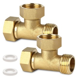 Pack of 2 Brass T-Piece Swivel Pipe Fittings, G 1/2 Inch Brass T-Piece, 1/2 Inch Male x Female x Female T-Piece Distributor, DN15 3-Way T-Connector Coupling, Suitable for Air Conditioning