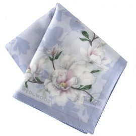 WEDGWOOD 000425-0002-02 Magnolia Large Print Handkerchief (Blue/Approx. 22.8 inches (58 cm) Handkerchief Ladies' Gift Present (Silk & Cotton)