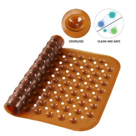 YINENN Bath Tub Shower Stall Mats 31x15.5 Inch Non-Slip and Latex Free, Bathtub Mat with Suction Cups, Machine Washable Bathroom Mats with Drain Holes (Brown)