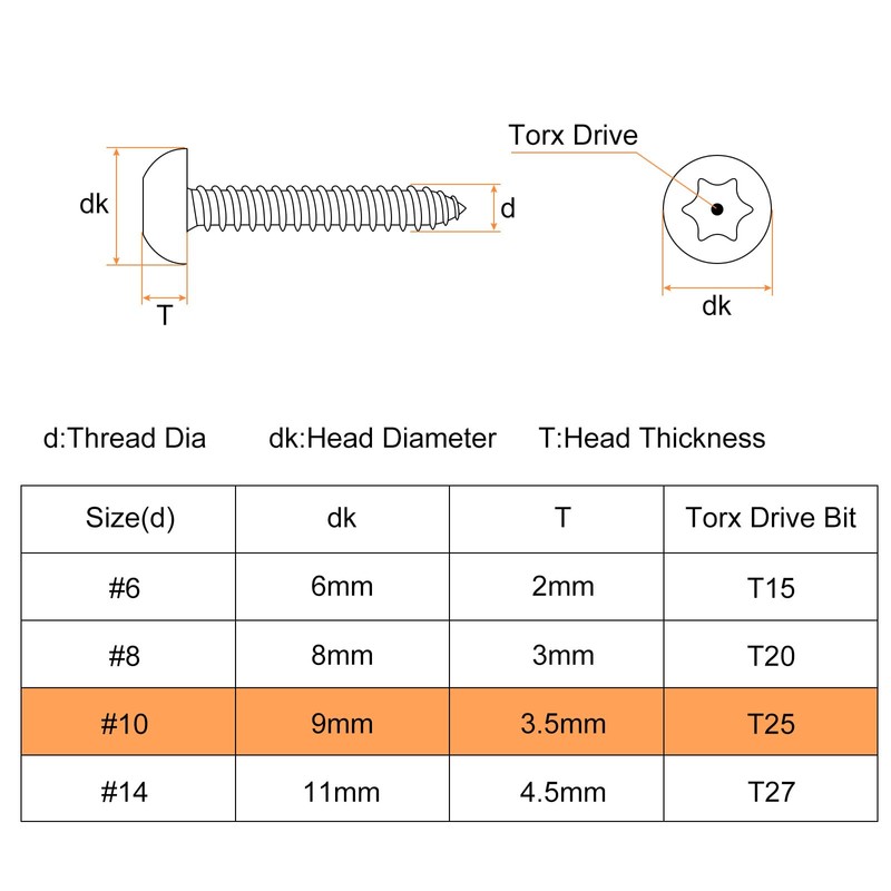 sourcing map #10 x 5/8" Torx Security Screws, 30pcs Button