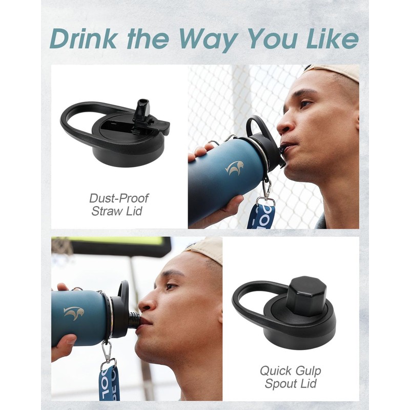 Coolflask Insulated Water Bottle with Strap, 32 oz Metal Water
