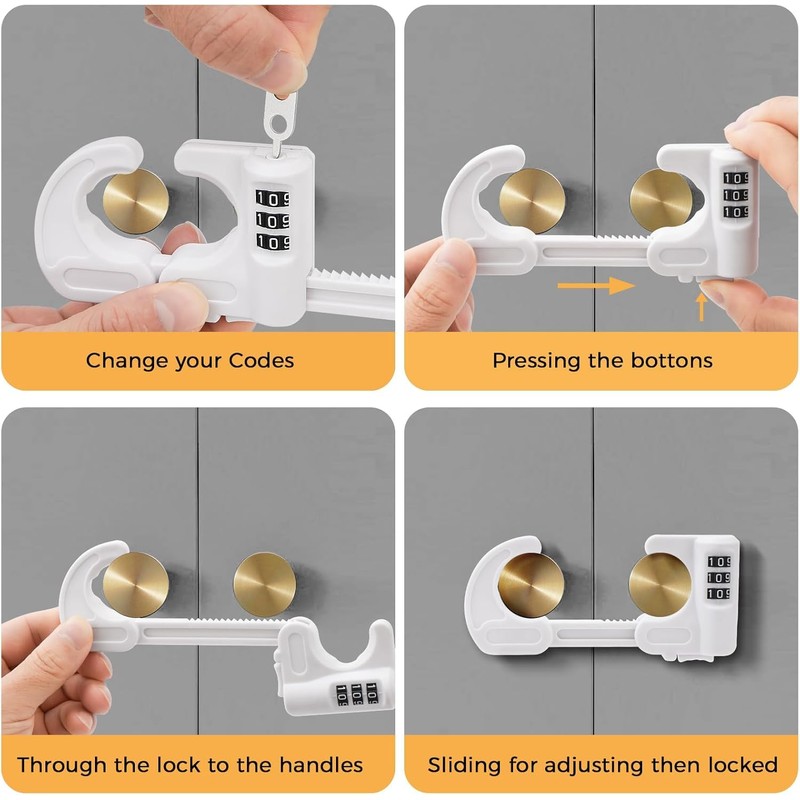 4 Pack U-Shaped Cabinet Locks with Combination Baby Proofing Cabinet