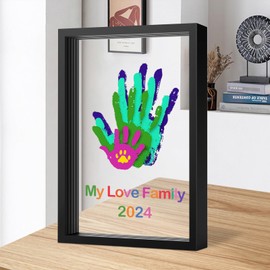 Family Handprint Kit DIY Craft Keepsake Wooden Frame Non Toxic Paints Transparent Sheets Perfect for Handprints Prints and Footprints Endless Present Set for New Parents and Family Memories (Black)