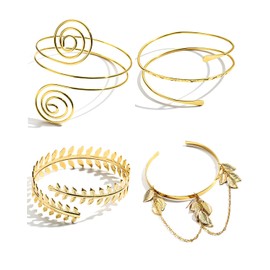 UEMXIYU 4 Pieces Arm Cuff Upper Arm Band Cuff Bracelet Bangle for Women Adjustable Armband Set (Gold)