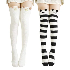 OxsOy - Calcetines para mujer con diseño de rayas calientes en la rodilla, Negro/Blanco, Talla única