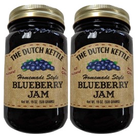 The Dutch Kettle Amish Homemade Style Blueberry Jam 2 - 19 Oz Reusable Jars of All Natural Non-GMO No Preservatives