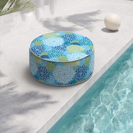 TWLEAR Indoor/Outdoor Inflatable Ottoman D21 x H9 inch, Round Footstool Inflatable Foot Rest Ottoman with Handle, Portable Ottoman Pouf for Patio, Garden, Camping, Home, Dahlia Blue