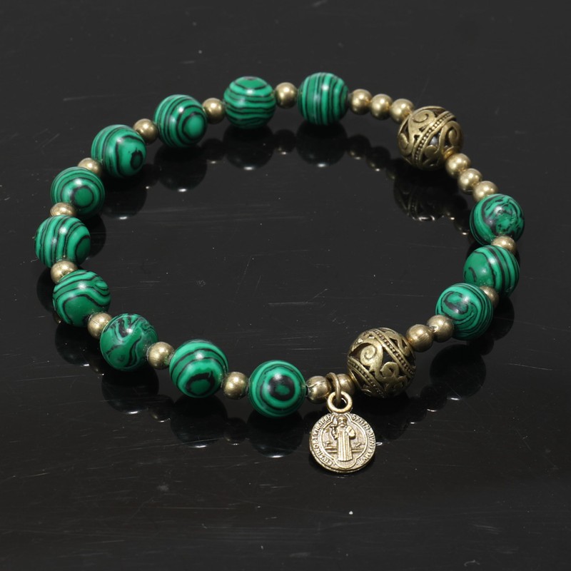 Nazareth Store Stone Bead Rosary Bracelet with Metal Separators and
