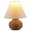 11" Small Wicker Table Lamp, Dimmable Rattan Bamboo Lamp with