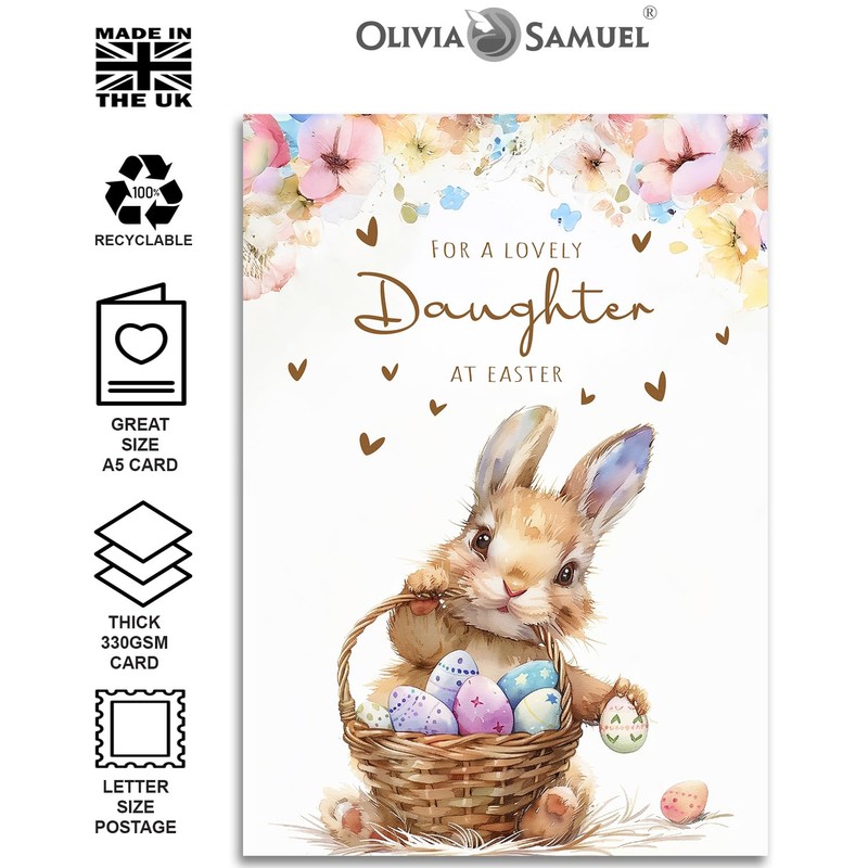 Daughter Easter Card - Bunny with Easter Eggs Design -