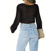 Womens Crochet Crop Top Long Sleeve See Through Hollow Out