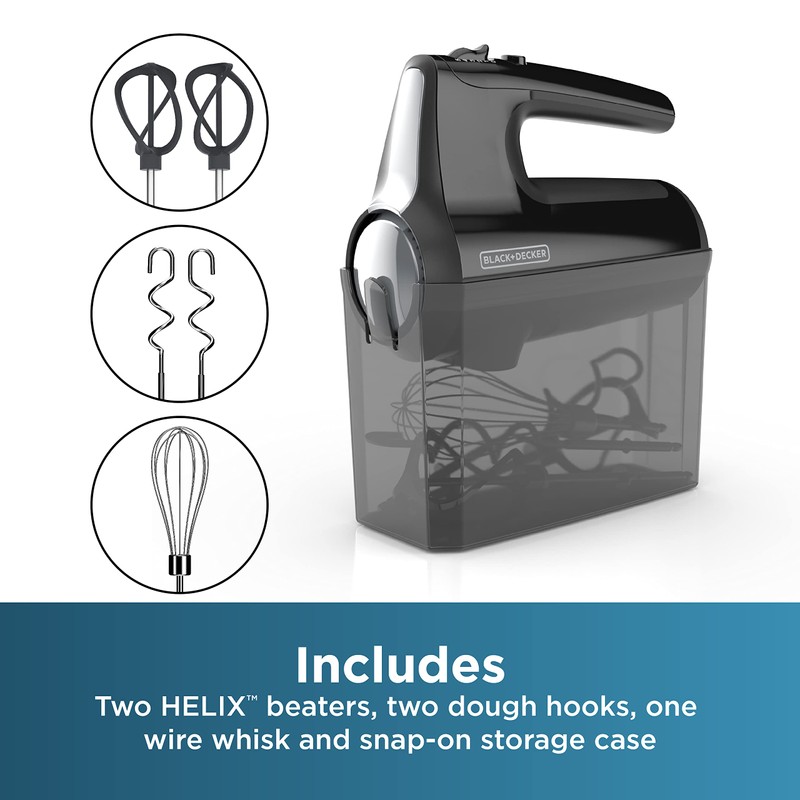 BLACK+DECKER 5 Speed Electric Hand Held Mixer, HELIX beaters, Whisk,