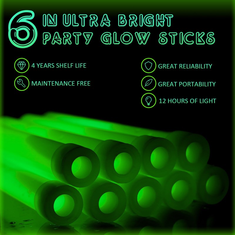Sotiff Bright 6 Inch Large Glow Sticks Bulk Green Emergency
