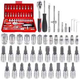 Cimeton 46Pcs 1/4 Inch Drive Socket Ratchet Wrench Set Includes Drive Bits Set Extension Bars Ratchet Wrench Adapter for Household & Automotive Repair & DIY Project with Storage Case