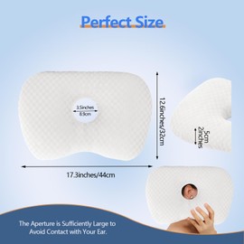 Swaycy Ear Piercing Hole Pillows Side Sleeper Pillow with an Ear Hole for CNH Side Sleepers and Ear Inflammation Pressure Sores, Adjustable Cotton and Polyester Curved Side Pillow, White