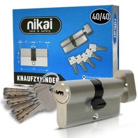 2 x 6-Pin Knob Cylinder, Door Cylinder, 40/40 Cylinder Lock, 80 mm, with Knob, 20 mm, 5 Keys, 2 Mounting Screws, High-Quality Cylinder Door Lock with 6 Pins (2 x 40/40 Silver)