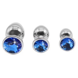 FSu2-APB 3 Pieces (Blue) Diamond Stainless Steel Metal Trainer Kit Exercise Plug Kit Suitable for Men and Women in the Bedroom and Bathroom, for Beginner Make A New Experience and Novel Feeling