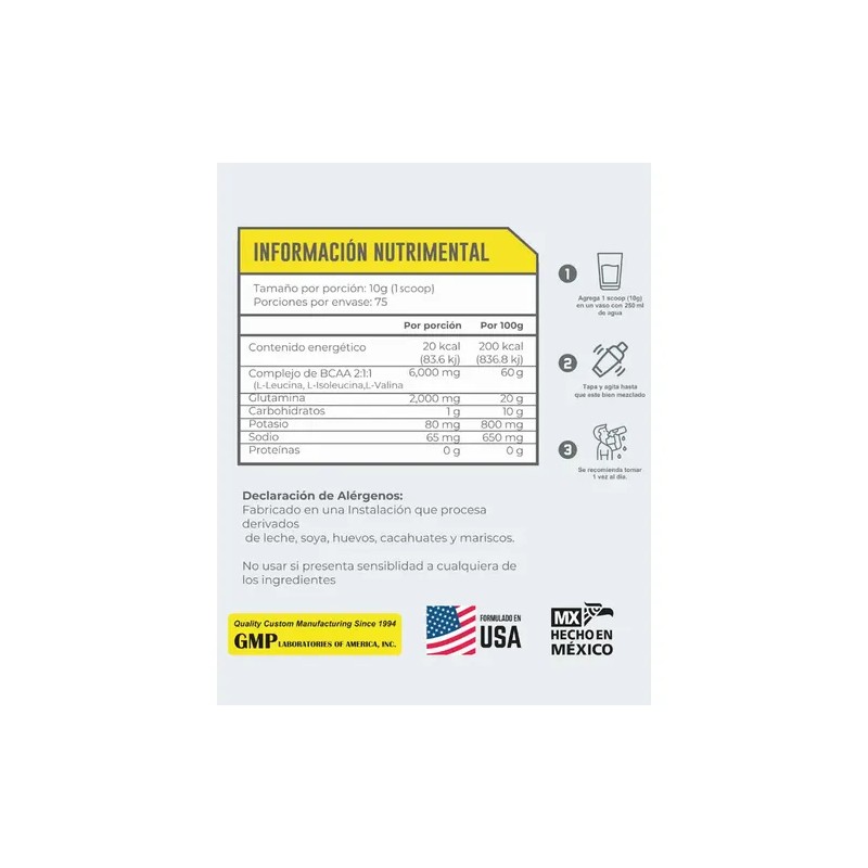 Aminoácidos Bcaa + Glutamina 750g +75 Serv 43 Suplementos Sabor