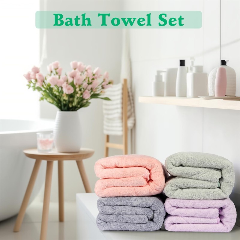 Topkey bath towel Set of 2 (Pink/Light Green)