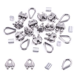 Swpeet 24 Pieces M2 (1/16") Wire Rope Accessories Set, Including M2 Wire Rope Clamp, M2 Stainless Steel Thimble, 2mm Aluminum Clamp, Perfect for 1/8" Wire Rope Cable (M2)