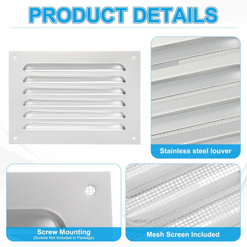 PATIKIL 6x8 Inch Aluminum Vent Cover, Screen Air Grille Ventilation
