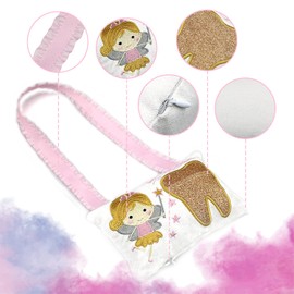 free-space Tooth Fairy Pillow Embroidery Girl Gold Shiny Teeth With Pocket Tooth Fairy Souvenir Collection Kids Gifts (Gold)