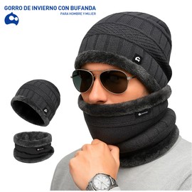 Bluelander Gorros para Invierno con Bufanda Hombre y Mujer, Conjunto de Bufanda con Gorro, Forro de Lana, A Prueba de Viento, Invierno (MX/US, Alfa, Talla única, Gris - 1 Pieza)