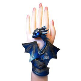 Fantasy Dragon Cuff Bracelet, Black adjustable leather Dragon Bracelet, Woman's Man's Cosplay Leather Bracelet, Gothic Bracelet, armband, necklace