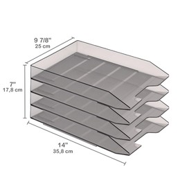 Acrimet Stackable Letter Tray, 4 Tier Front Load Desktop File Organizer, A4 Letter Size, Plastic, Smoke