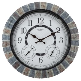 OCEST 18 Inch Large Outdoor Clock Waterproof Thermometer Hygrometer Combo Night Light Illuminated Wall Clocks Battery Operated Silent Non-Ticking Ideal Patio Clock for Garden Pool Porch Yard Garage